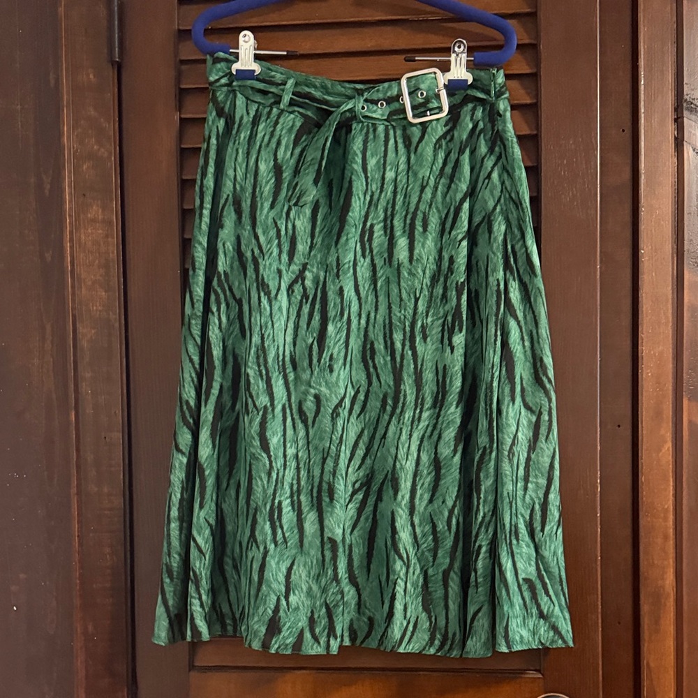 INC International Concepts Green Zebra Print A-Line Skirt